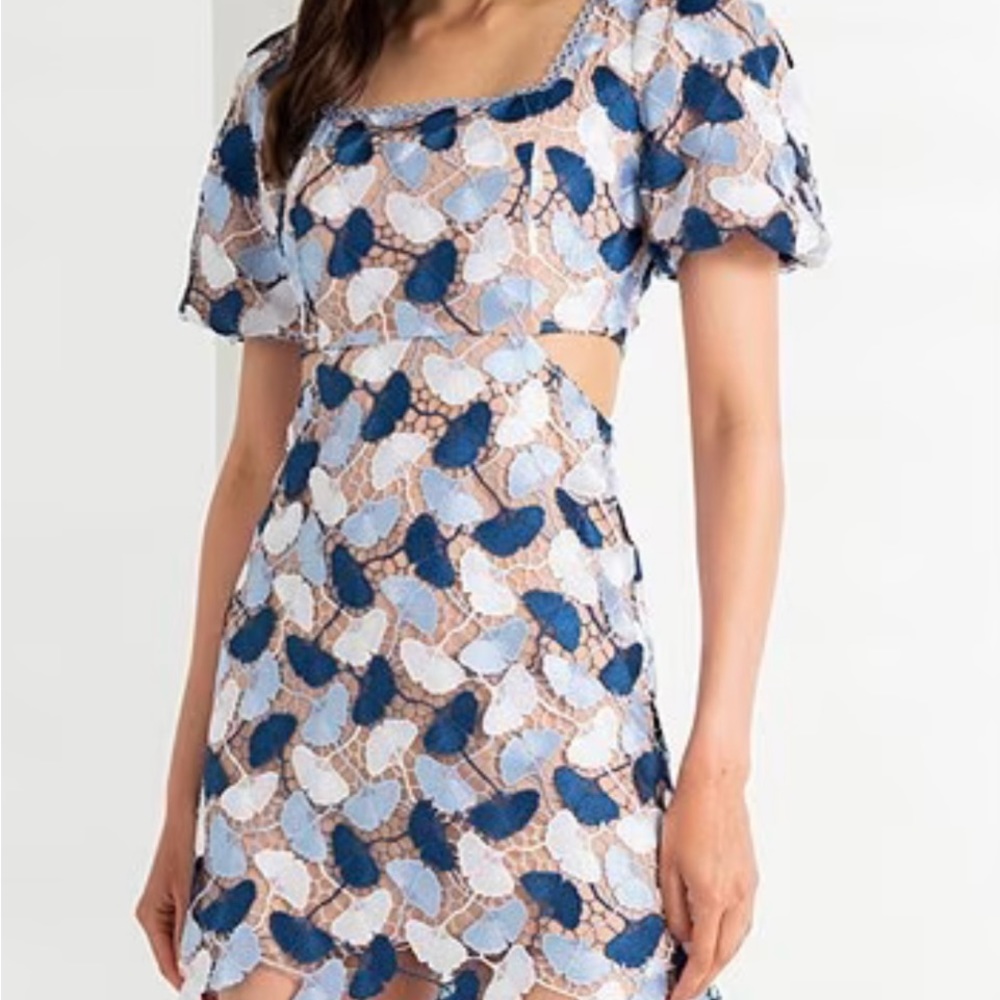 New! Adelyn Rae. Beautiful blue flowers over neutral slip dress. Small.